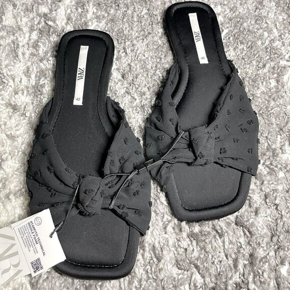 NWT Zara Flat Sandals With Knot - Picture 1 of 6